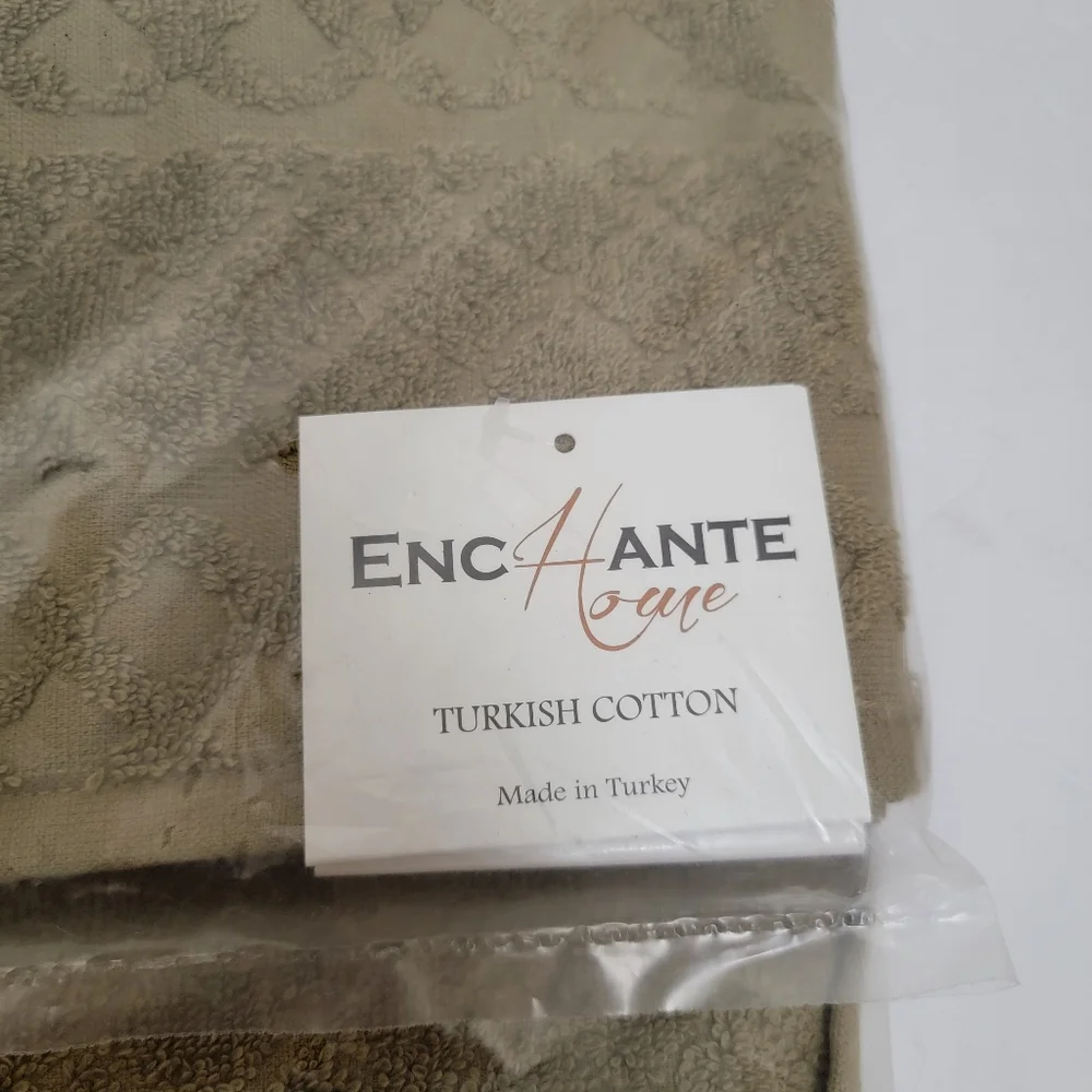 4 ENCHANTE HOME Turkish Cotton Hand Wash Towels olive with diamond shape Print